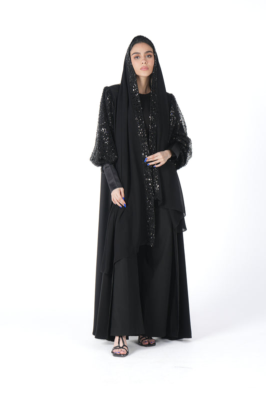 Black Abaya with Embellished Shoulder