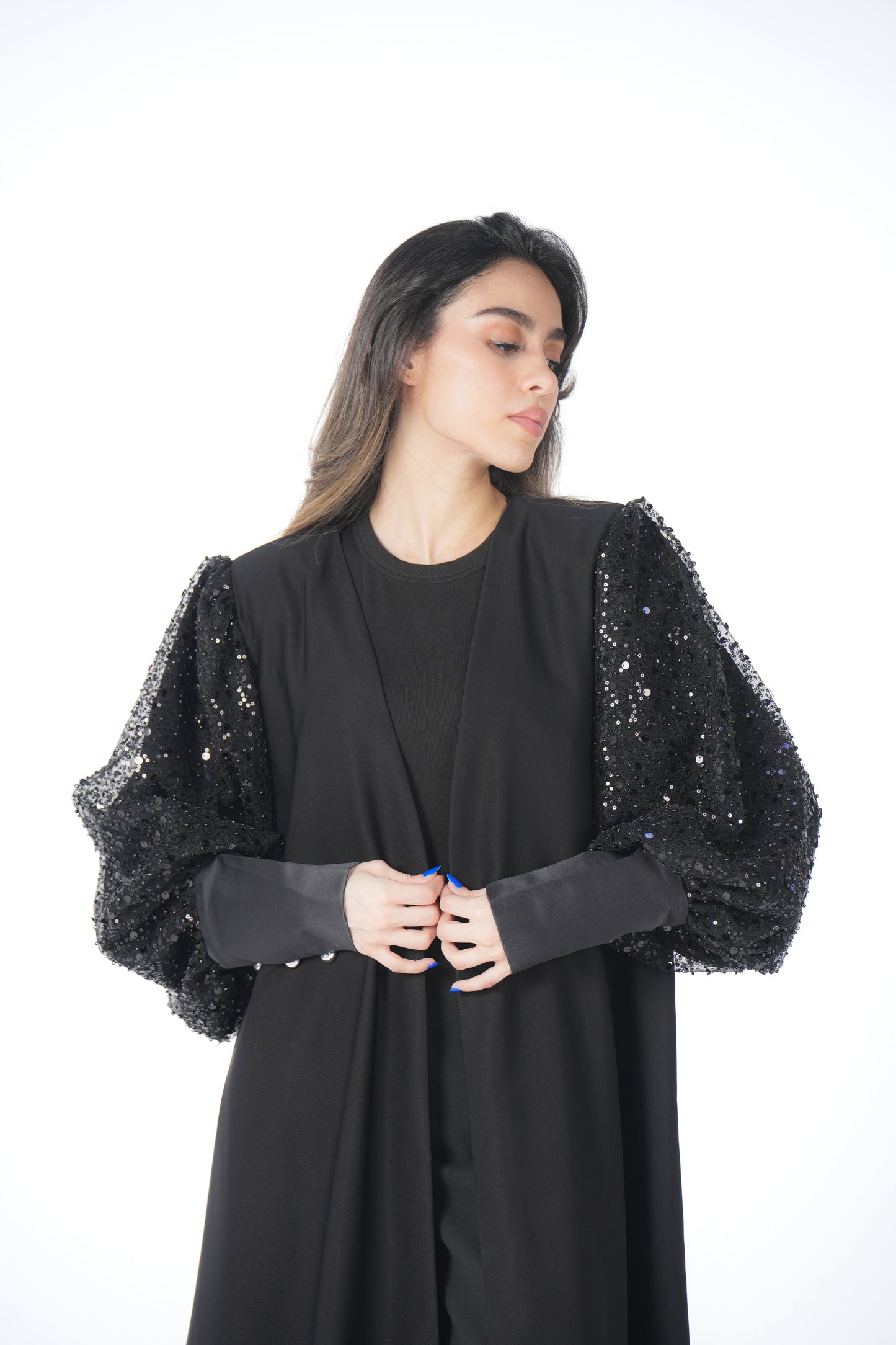 Black Abaya with Embellished Shoulder